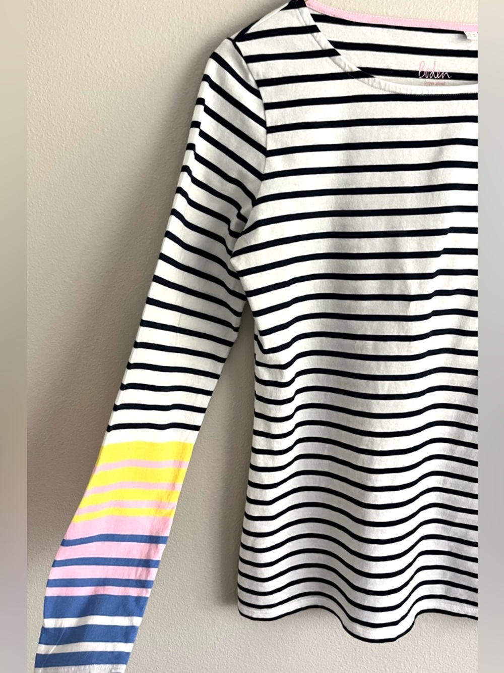 Boden Striped Black and White Striped Preppy Long Sleeve Tee Sz 4 - Picture 3 of 8